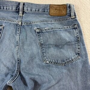 Polo Ralph Lauren Varick Slim Straight Jeans Mens 34x30 Blue Distressed Denim